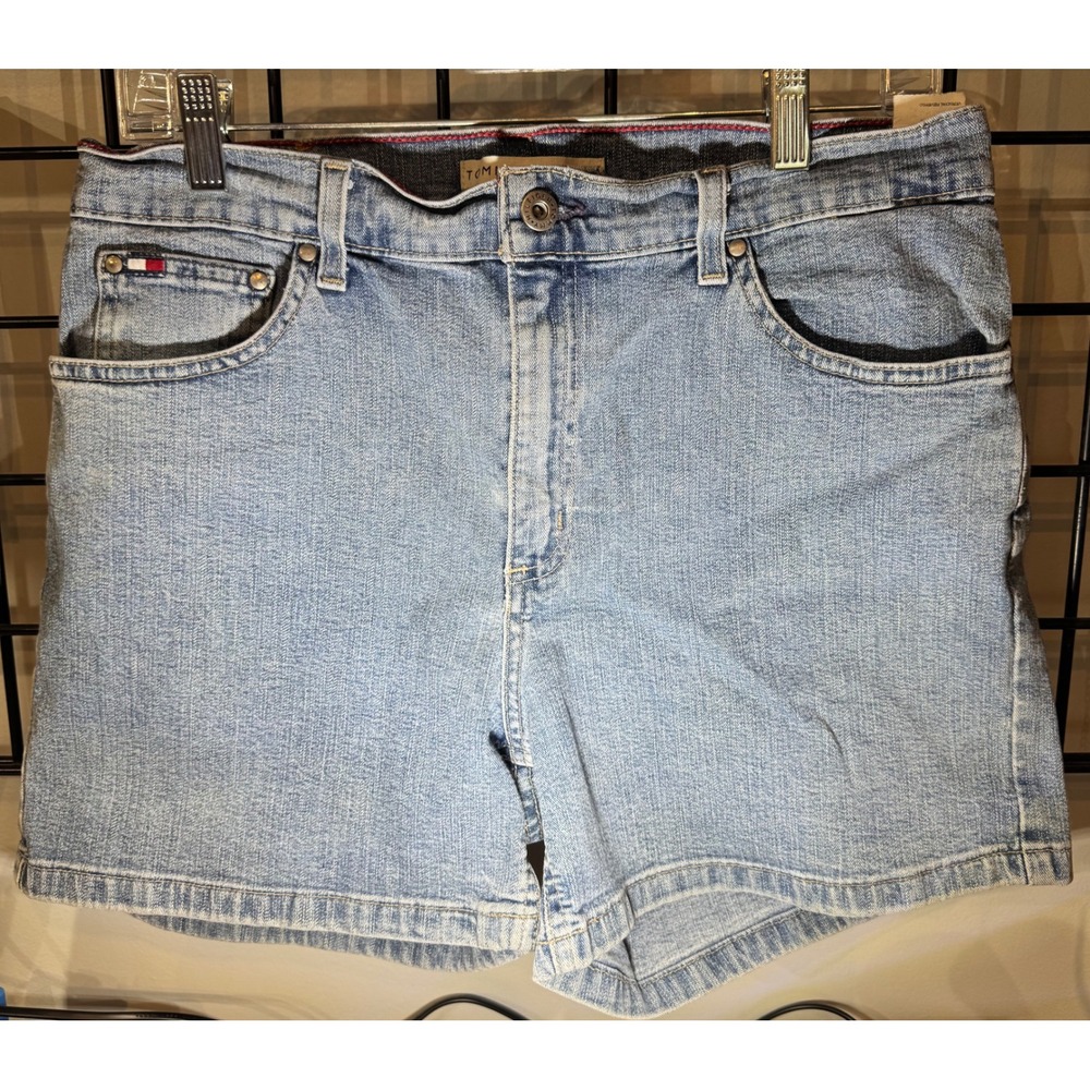 Y2K Tommy Hilfiger Womens Denim Shorts Light Wash Blue Size 12 Stretch Mid Rise